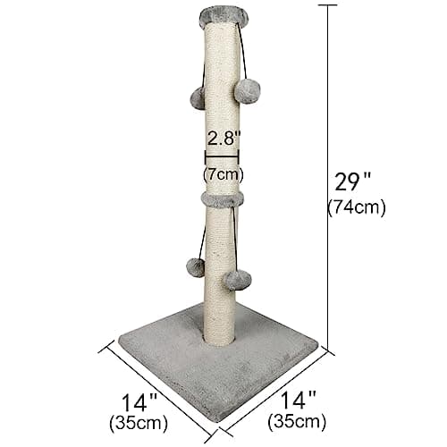 Dimaka 29'' Cat Scratching Post, Natural Sisal Rope Scratcher Post, Kitten Claw Scratch with 4 DanglingToy Balls for Large Cats (Grey)