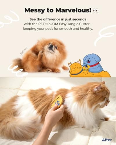 PETHROOM Easy Tangle Cutter for Dogs & Cats | Professional Dematting Tool with Steel Blade | Cat Matted Fur Remover | Safe & Gentle Pet Grooming Comb for Long & Medium Coats
