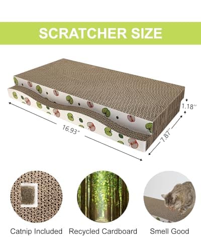 TIMHAKA Cat Scratching Board, Corrugate Cat Scratcher for Indoor Cats with Catnip, Cat Scratch Pad with Premium Scratch Textures Design, Cardboard Cat Scratcher with Double-Sided Usability (Pack of 2)