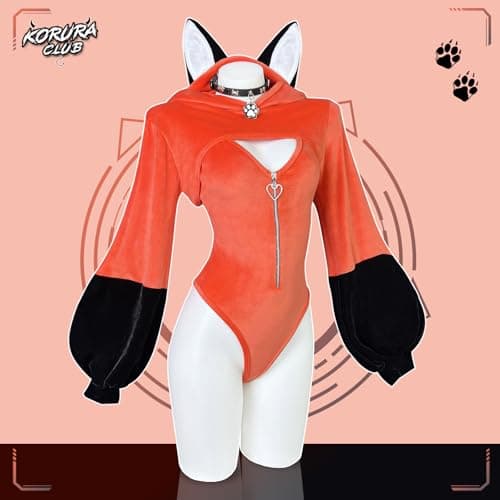 KORURACLUB kawaii cosplay anime lingerie sexy cosplay fox sexy costumes for women bodysuit (Fox Orange, XS-M)