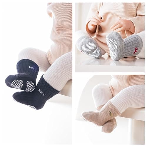 J Poqobog Baby Crew Socks,Grips Combed Cotton Socks Toddler Non-Skid for Girls,Boys Non Slip/Anti Skid 9-Pack (12-24 Months, Boys - 9 Pairs)