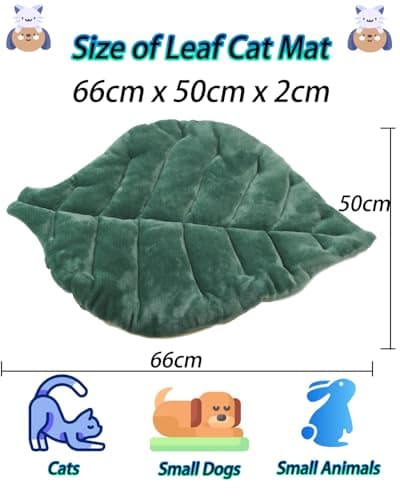 Rzxlszy Cat Mat Self Warming Cat Bed 26"x20" Leaf Shaped Cotton Soft Warm Pet Pad Blanket for Indoor Bed Couch Sofa Floors Cat and Dog (Green)