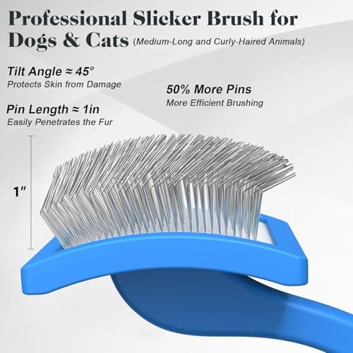 Saccison 2PCS Slicker Brush for Dogs & Pet Comb,Professional Dog Grooming Brush (Goldendoodles,Poodles,Labradoodles) with Extra Long Pins to Effectively Remove Tangles, Knots and Mats (Blue, Large)