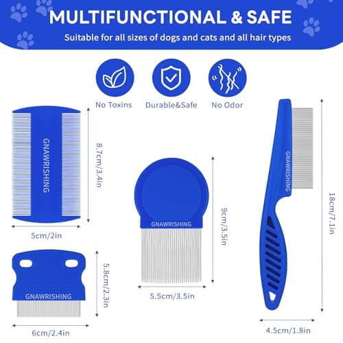 GNAWRISHING Flea Comb 4Pcs with High Strength Teeth Pet Tear Stain Remover Combs, Pet Dog Cat Grooming Comb Set Effective Float Hair Remover