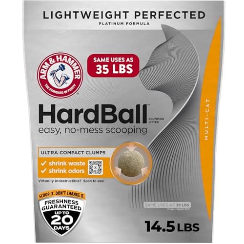 ARM & Hammer Hardball Lightweight Platinum Multi-Cat Clumping Cat Litter Odor Control, Easy No-Mess Scooping, Garden Bloom Scent, 14.5 Lbs.