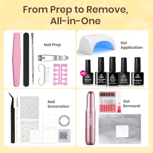 Beetles Gel Nail Polish Kit with U V Light and Nail Drill - 55Pcs Gel Nails Kit 32 Color LuliCore Polka Set with Base Top Coat Professional Manicure Set Home Salon DIY Gifts for Women