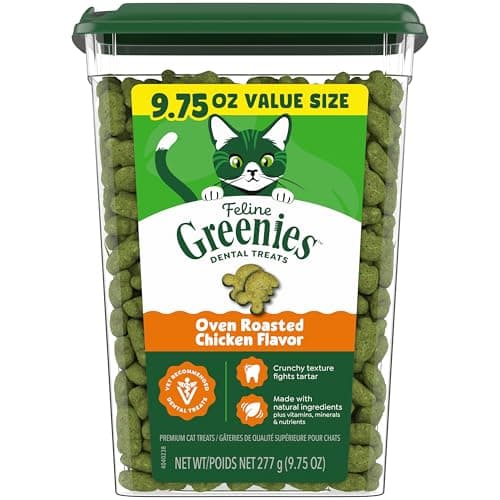Greenies Cat Treats, Feline Veterinarian-Recommended Adult Natural Dental Cat Treats, Oven Roasted Chicken Flavor, 9.75 oz. Tub
