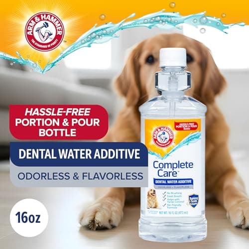 Arm & Hammer Complete Care Dental Water Additive for Dogs, Easy Portion Bottle 16 Fl Oz, Dog Breath Freshener, Odorless and Flavorless, Baking Soda Enhanced for Tartar Control