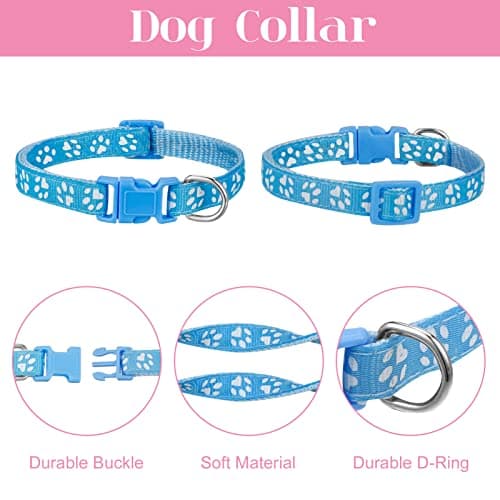 BOUMUSOE 2 Packs Dog Collar and Leash Set, Puppy Collar and Lead Set Quick Release Buckle Adjustable Paw Print Puppy Collar Soft Nylon Pet Collar for Puppy Small Dogs