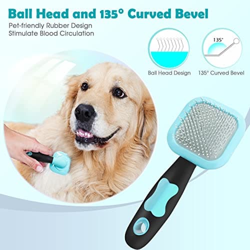 PETPAWJOY Slicker Brush, Dog Brush Gently Cleaning Pin Brush For Shedding Dog Hair Brush For Small Dogs Puppy Yorkie Poodle Rabbits Cats One Size Blue