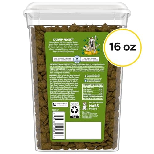 Temptations Cat Treats, Classic Crunchy and Soft Cat Treats, Catnip Fever Flavor, Catnip Treats, 16 oz. Tub