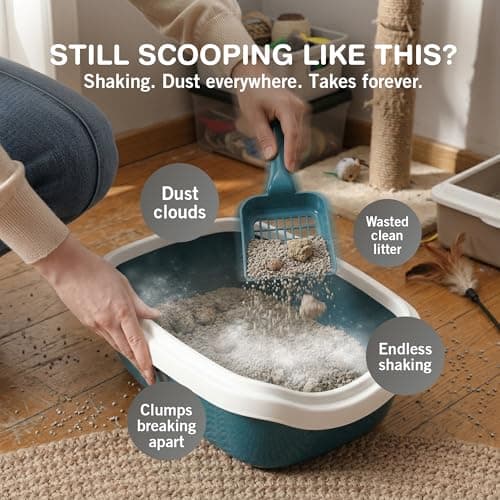 Cat Litter Scoop, Metal Litter Scooper – 5X Faster No-Shake Sifting Design, Stainless Steel Litter Scoop with Holder, Reduces Dust & Waste – Sprinkle & Sweep