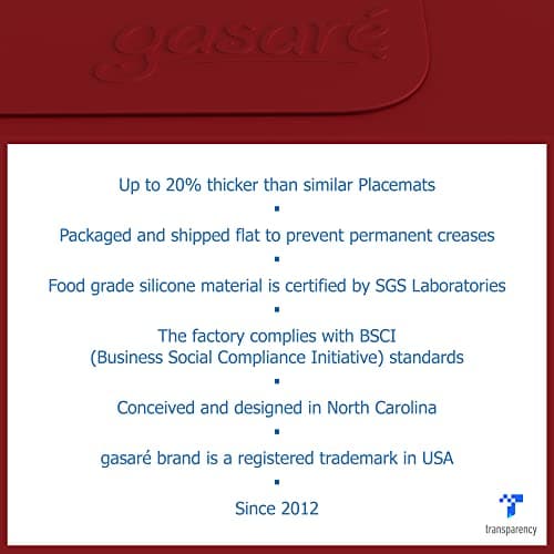 GASARÉ, Placemats Set of 4, Silicone Placemats, Table Mats, Non-Slip, Easy to Clean, Heat Resistant, Flexible, 20% Thicker, 16 x 12 inches x 1.1mm, Red