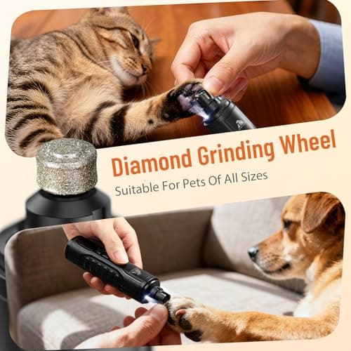Juveximzy Electric Dog Nail Grinder: 5-Speed Quiet Dog Nail Trimmer with LED Light, Adjustable Safety Guard, Rechargeable Cordless Design for Small to Large Dogs & Cats(Black)