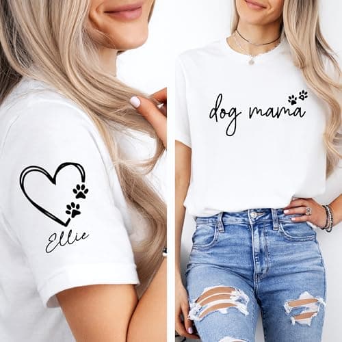 Custom Dog Mom Sweatshirt with Pet Name & Heart on Sleeve, Personalized Dog Mama Hoodie or Crewneck, Cute Women’s Sweatshirt for Pet Lovers