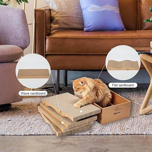 RUBMEOW Cat Scratcher Cardboard Scratch Pad Box for Indoor Cats,5pcs Scratching Board Bed Reversible Durable,with Catnip