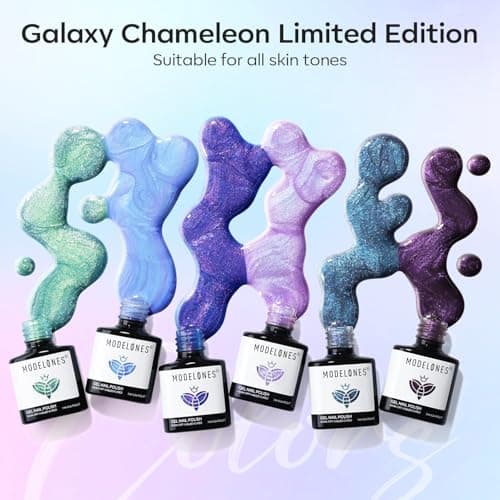 modelones Gel Nail Polish Set- 6 Colors 2026 Mothersday Chameleon Aurora Shimmer Glitter Gel Polish Kit Blue Green Purple Nail Gel Polish Soak Off LED Nail Lamp Nail Art Gel Kit DIY Salon Gift