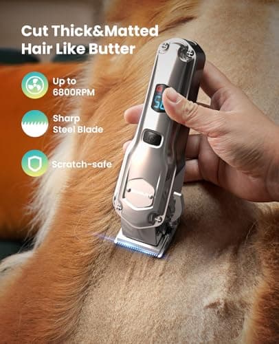 oneisall Dog Clippers for Grooming Thick/Heavy Coats, 4-in-1 Dog Grooming Kit Low Noise with Stainless Steel Blade, Cordless Dogs Paw Trimmer Pet Nail Grinder for Small & Large Dogs Cats Animals