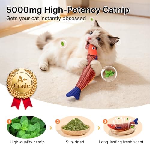 Potaroma Cat Toys Saury Fish, 3 Pack, Catnip Crinkle Sound, Soft and Durable, Interactive Kitten Kicker for Indoor Kitty Exercise 9.4 Inches for All Breeds
