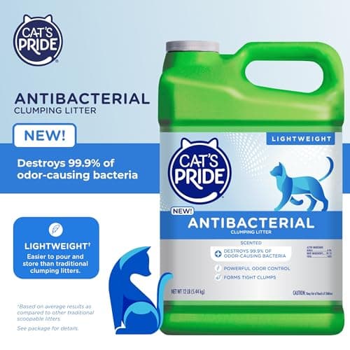 Cat's Pride NEW Antibacterial Cat Litter: Destroys 99.9% of Odor-Causing Bacteria - Powerful Odor Control - Premium Lightweight Clumping Litter - Scented, 12 Pounds