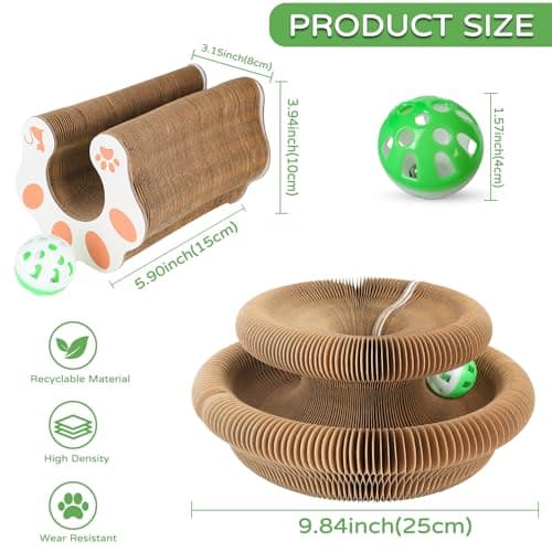 Goosheep 1 Pack Kitty Curls Interactive Cat Toys for Indoor Cats, Magic Organ Cat Scratching Post, Cardboard Cat Scratcher Pad Ball Scratcher Board