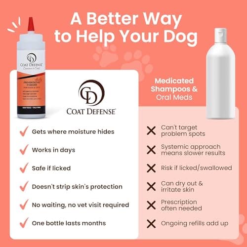 COAT DEFENSE Daily Preventative Powder | Made in USA | 9oz Precision Point Waterless Dog Shampoo & Pet Deodorizer for Smelly Dogs | Provides Anti Itch Relief | Dog Shampoo for Dry Itchy Skin