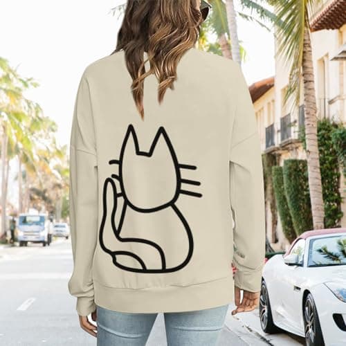 Lytiarul Cat Sweatshirts for Women Graphic Oversized Sweatshirt Funny Long Sleeve Shirt Cute Pullover Fleece Hoodie Tops(Light Apricot,M)