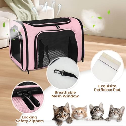 FOORLON Cat Carrier Soft for Pets Up to 15 Lbs, Cat Travel Bag Soft-Sided with Padded Shoulder Strap, Pet Dog Carriers for Small Dogs Travel Puppy Carry Airline Approved, Pink