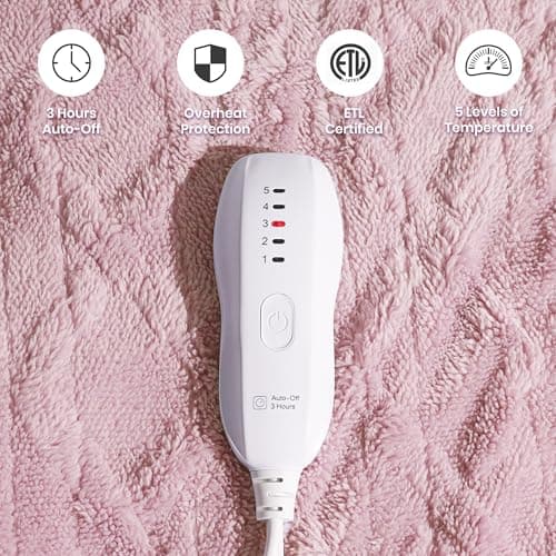 Aheadpret Heated Blanket-Electric Blanket 50"x60" Soft Heated Throw Blanket with 5 Heating Levels & 3 Hours auto-Off,Machine Washable(Pink