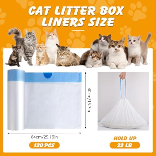 120 Pack Cat Litter Bags Compatible with Litter Robot 4/5/3, Self Cleaning Automatic Litters Box Liners, 25.2 x 15.7 inch (10-12 Gallons)