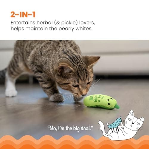 Catstages Crunchy Pickle Kicker Cat Toy – Plush Crinkle Toy with Catnip and Dental Mesh, 6.5"