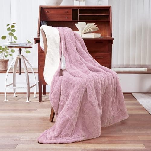 Aheadpret Heated Blanket-Electric Blanket 50"x60" Soft Heated Throw Blanket with 5 Heating Levels & 3 Hours auto-Off,Machine Washable(Pink