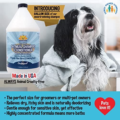 Bodhi Dog Natural Oatmeal Dog Shampoo & Conditioner - Hypoallergenic Formula - Naturally Deodorize Dogs, Cats & Pets - Moisturizes Dry, Itchy & Sensitive Skin - Made in USA (1 Gallon)