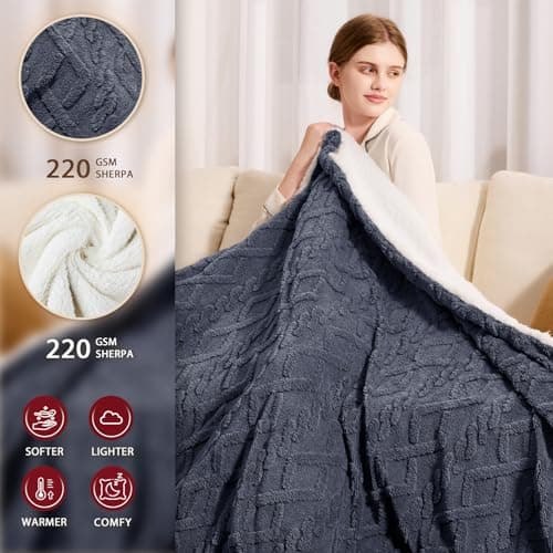 JKMAX Heated Electric Blanket Queen Size-84"x90" Heating Blanket with 10 Heating Levels & 5 Time Settings Over-Heat Protection,Winter Warmer for Adults with ETL Certification(Grey)