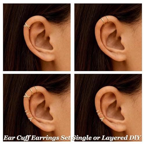 4Pcs Ear Cuffs Non Piercing 14K Gold Plated Ear Cuff Earrings for Women Trendy Clip on Cartilage Earring Stacks Non Pierced Adjustable Fake Earrings Set Jewelry