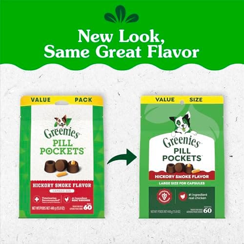 Greenies Pill Pockets for Dogs Large Size, Dog Treat Pouch for Capsule Medication, Hickory Smoke Flavor, 15.8 oz. Pouch