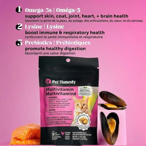 Cat Multivitamin Crunchy & Creamy Chews - Cat Treats for Health + Immune, Joint Support, Skin & Coat, & Digestion - Vitamins with Omega 3s, Lysine & Probiotics (30 Day Supply)