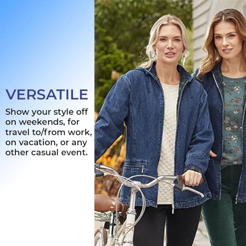 SAGEFINDS Women’s Flannel Lined Denim Jacket | Detachable Hood | Zip Front and Side Pockets | 100% Cotton | Size Extra Large