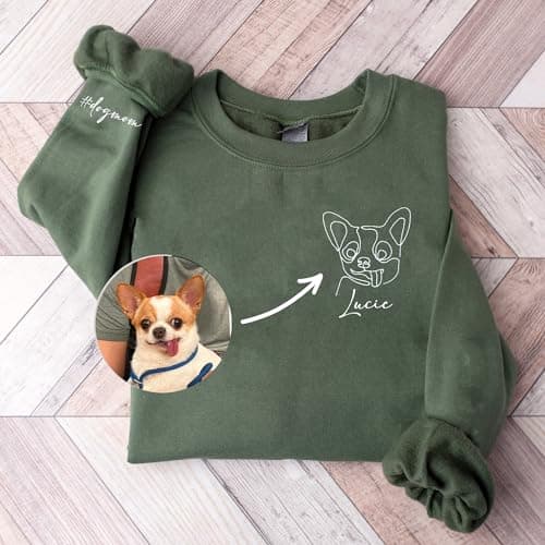 DILYPOD Personalized Embroidered Dog Mom Sweatshirt, Custom Line Art Portrait Dog Sweatshirt, Pet Name Sweatshirts Women, Dogs Mom Hoodie, Customized Pet Lover Gifts, Mothers Day Christmas Birthday