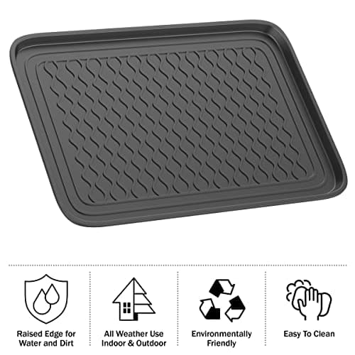 All Weather Boot Tray Set - Set of 4 Large Water-Resistant Plastic Utility Shoe Mats for Indoor and Outdoor Use in All Seasons by Stalwart (Black)