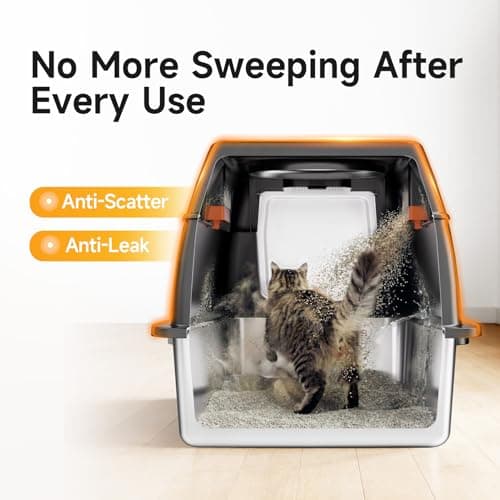Tevila Extra Large Stainless Steel Litter Box with Lid, High Sided Enclosed Metal Cat Litter Pan, Dog Proof Front Entry Top Exit, Odor Control Easy Clean Leak Proof, Includes Scoop & Step, Black