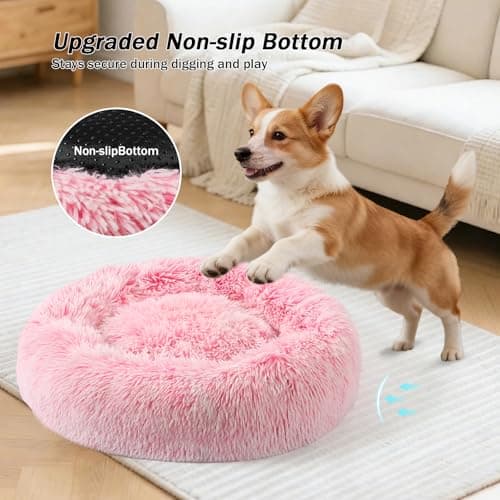 NOYAL Calming Donut Dog Bed for Small to Medium Dogs & Cats - Plush Faux Fur Anti-Anxiety Pet Bed with Machine Washable Cover & Non-Slip Base