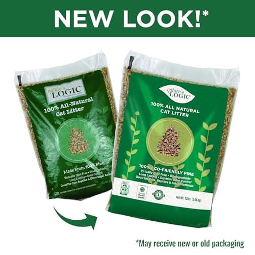 Nature's Logic 100% Natural Pine Pellet Cat Litter - 100% Ponderosa Pine, Dust-Free, Unscented, Biodegradable - Safe for Cats, Kittens, Reptiles & Small Pets - Highly Absorbent - 12 lb Bag