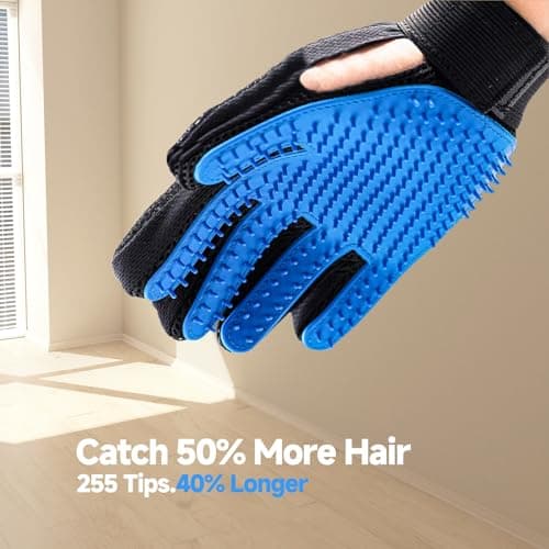 NVNAN Pet Hair Removal Glove for Dogs & Cats, 2-in-1 Deshedding Brush & Massage Mitt - Grooming Gloves for Shedding Control, Bathing and Washing, Safe for Short/Long Hair Pets 2-Pack (Blue)