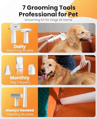 oneisall Dog Grooming Vacuum, 13000Pa Powerful 3L Dust Cup Pet Vacuum with Clipper Nail Grinder & Shedding Brush, 7 in 1 Dog Grooming Kits, Quiet, Large Capacity 3 Suction Levels, BM3