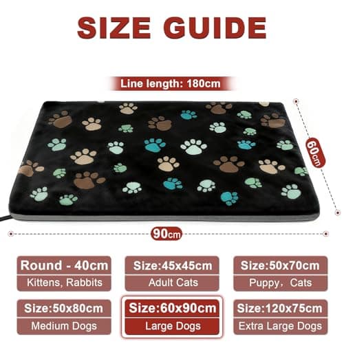 GOLOPET Large Dog Heating Pad 36x24 in with Smart Thermostat Switch and Power Line Protection Tube,Obtained MET and UL Dual Certification,Waterproof Pet Heating Pad for Dogs,with Plush Fabric Cover