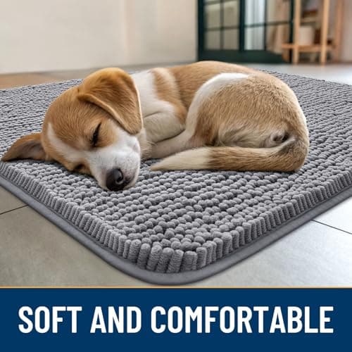 Smiry Dog Door Mat for Muddy Paws 30x20, Absorbs Moisture and Dirt Doormat, Non-Slip Washable Quick Dry Chenille Front Door Mat Indoor Entrance, Entryway Carpet for Inside Floor, Grey