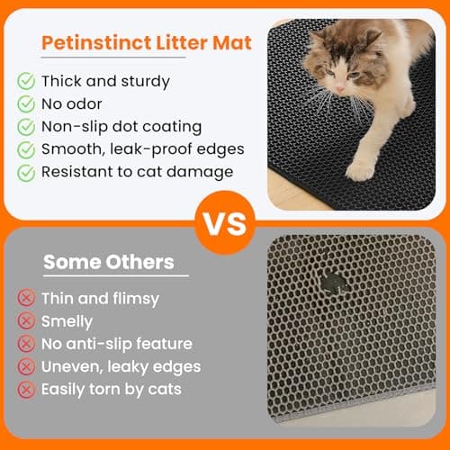 Petinstinct Cat Litter Mat, 24x18 Inches Large Double Layer Honeycomb Cat Litter Trapping Mat, Non Slip Waterproof Urine Proof Cat Litter Box Mat for Floor, Kitty Litter Rug, Cat Supplies, Black
