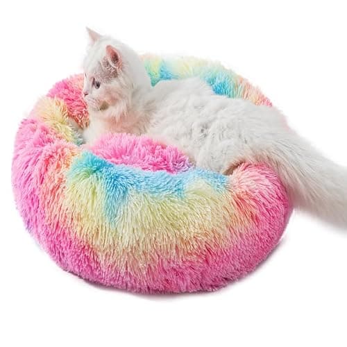 Cat Beds for Indoor Cat Dog Bed Dog Donut Bed Small Pet Bed Dog Calming Bed Warm Puppy Bed Cat Beds Baby Kitten Bed Fluffy Donut Bed Up to 7 Lbs Small Pet