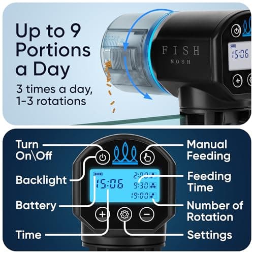 FISHNOSH Automatic Fish Feeder for Aquarium - New Generation 2026, Auto Food Dispenser with Timer for Small Tank, Big Aquariums & Pond (Blue)